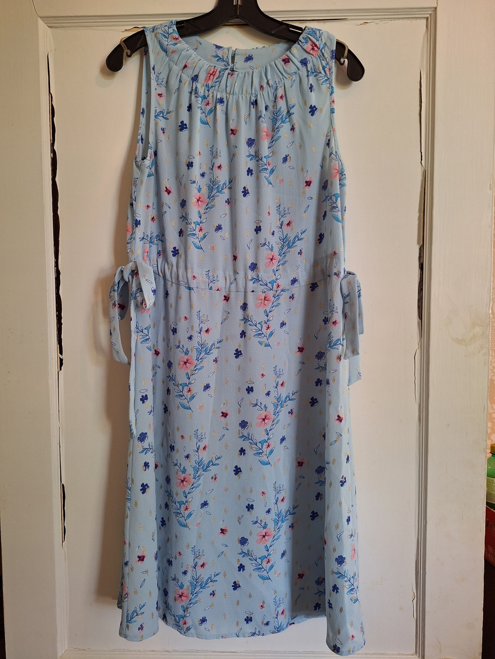 Juicy Couture Womens Light Blue Floral Dress Waist Cinch Ties Sleeveless  Sz M